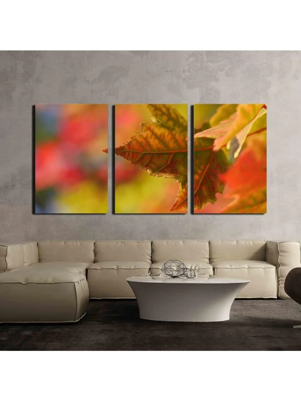 3-Piece Canvas Wall Art Set - Closeup Maple Leaf Fall Decor - Modern Framed Art